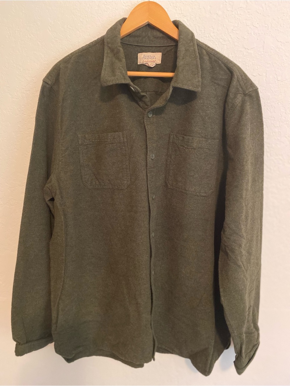 Boston Traders 1990’s Heavyweight 100% Cotton Flannel Olive Green Shirt Size XXL